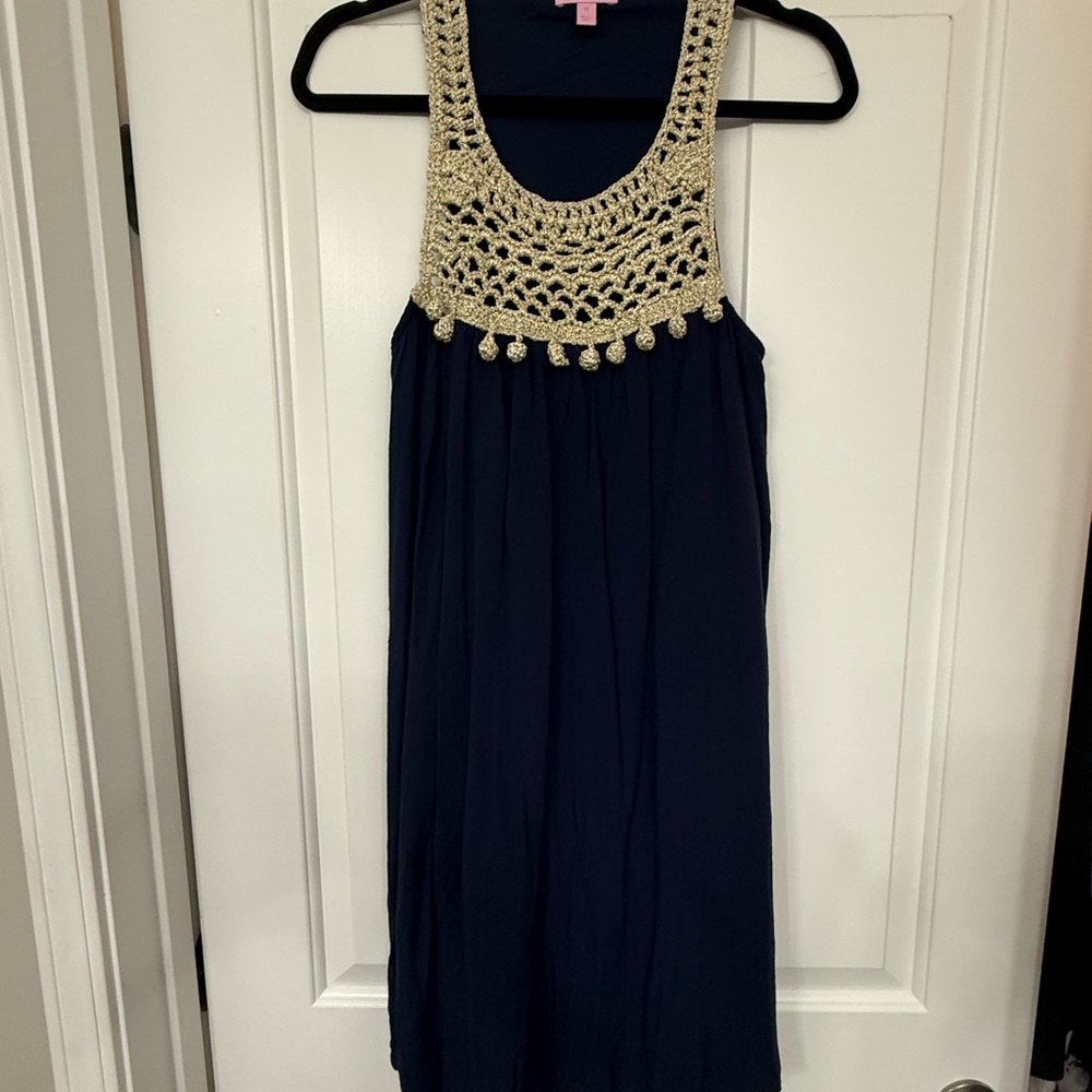 Lilly Pulitzer Navy Dress with Cream Crochet Detail